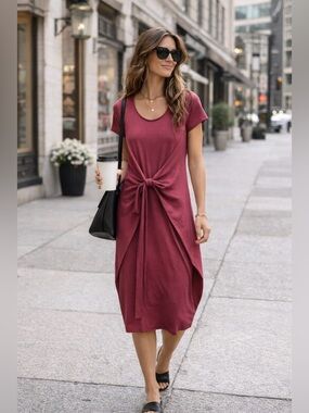 Minimalist Peruvian Connection minimalist tie front midi dress draped knit XS